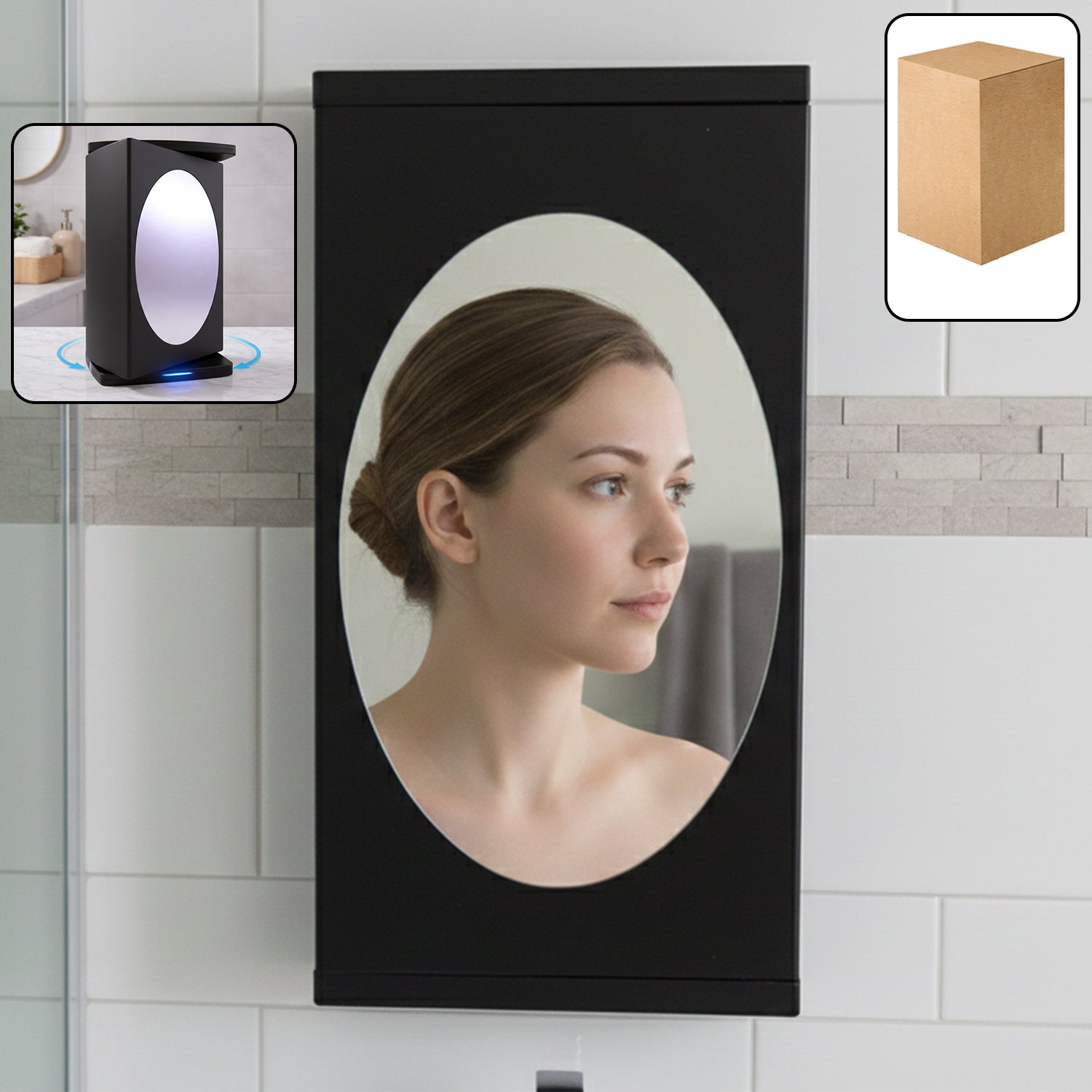 Wall Mounted Black Rotating Storage Cabinet Organizer (1 Pc 22x42 Cm)