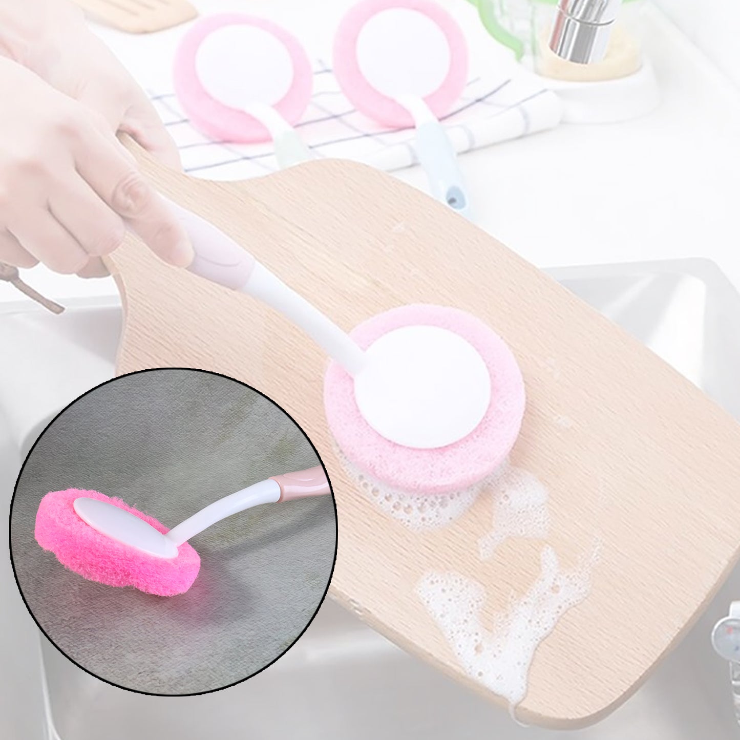 Long Handle Kitchen Dish Scrubber Brush (1 Pc)