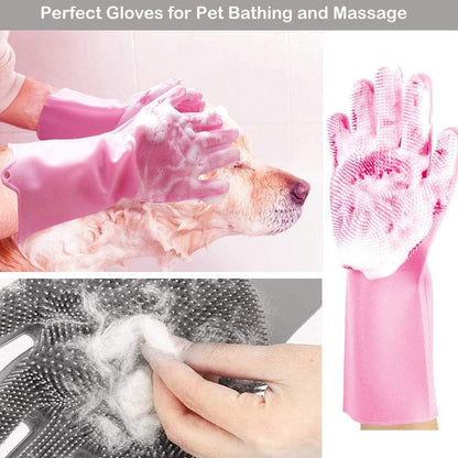 0712 Dishwashing Gloves With Scrubber Silicone Cleaning Reusable Scrub Gloves For Wash Dish Kitchen Bathroom Pet Grooming Wet And Dry Glove (1 Pc Left Hand Gloves)