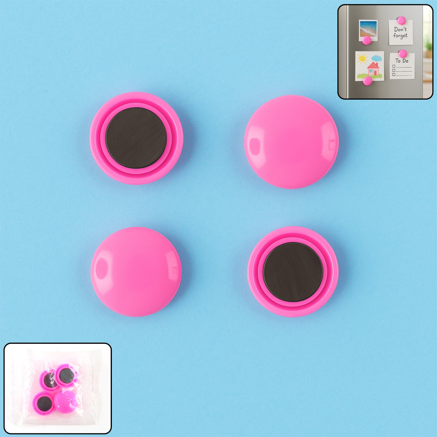 Round Fridge Magnets - (4 Pc  Set)