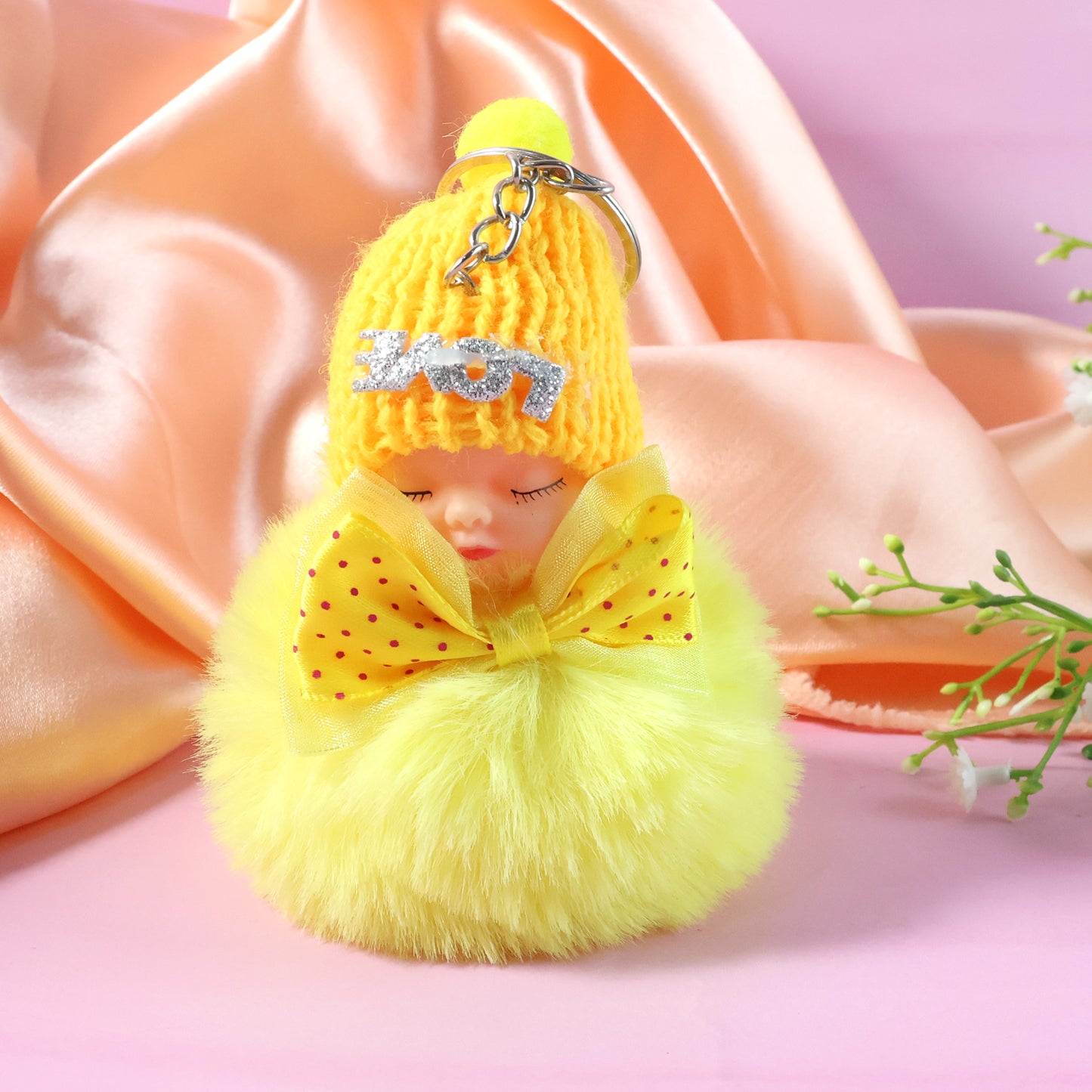 Cute Doll Plush Keychain With Soft Fur Ball (1 Pc)