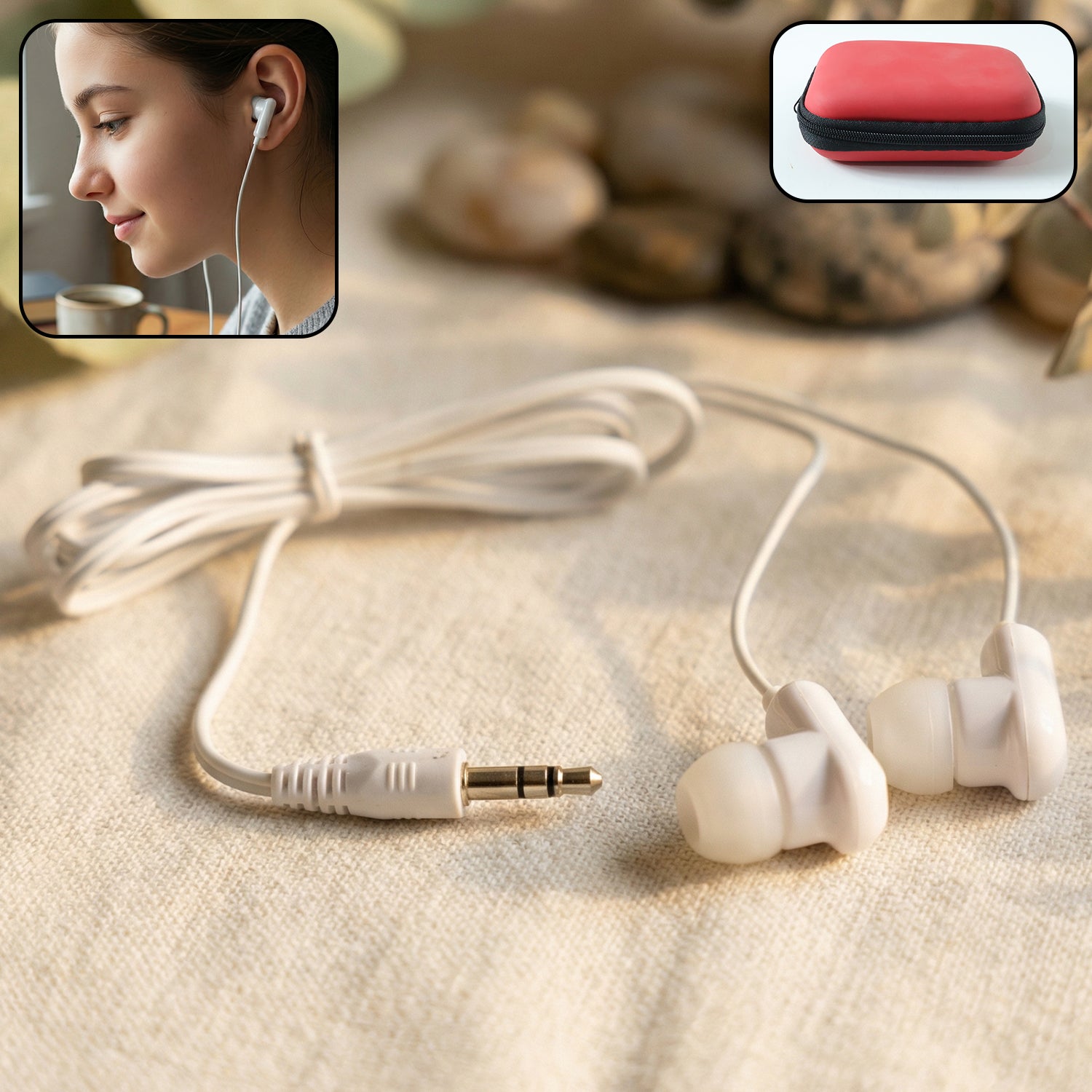 Premium Wired Earphone With Zipper Carry Case Set (1 Set)