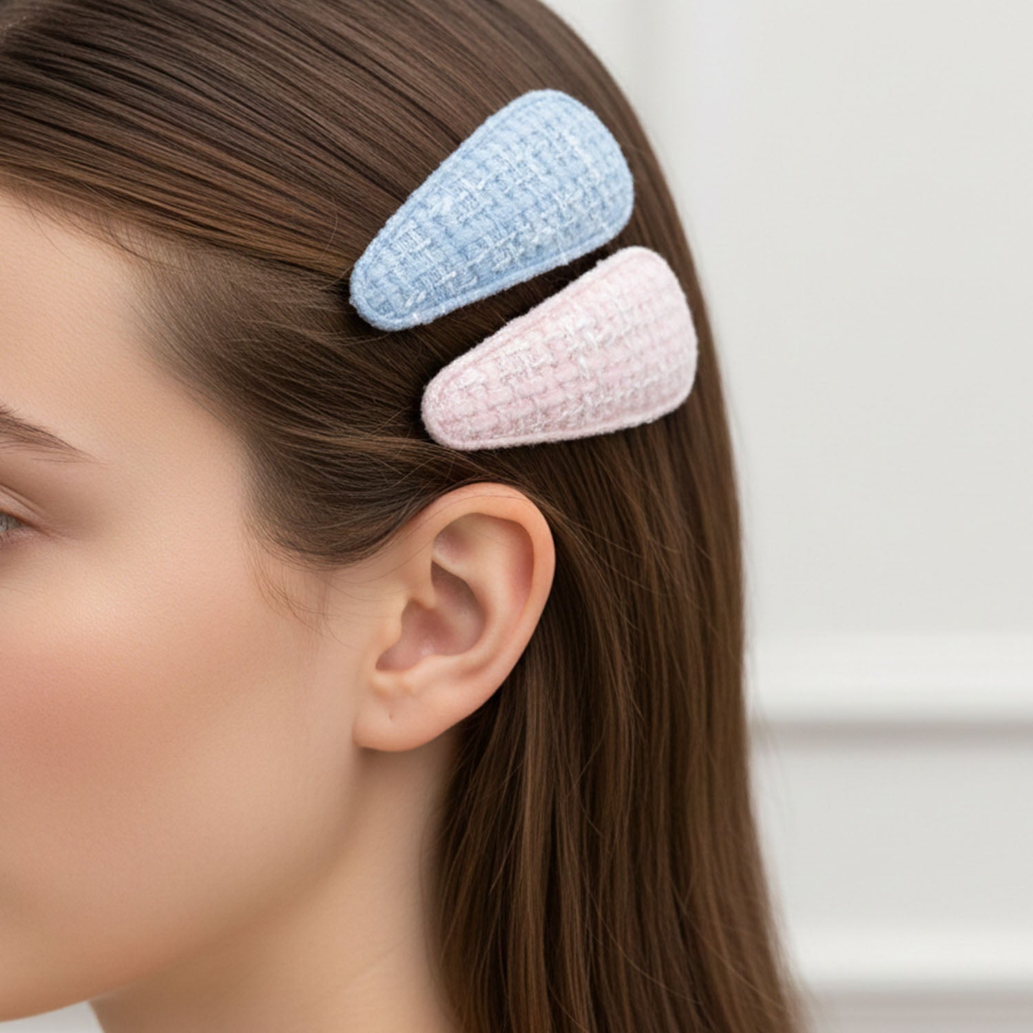 Textured Fabric Snap Hair Clips Set (4 Pc)
