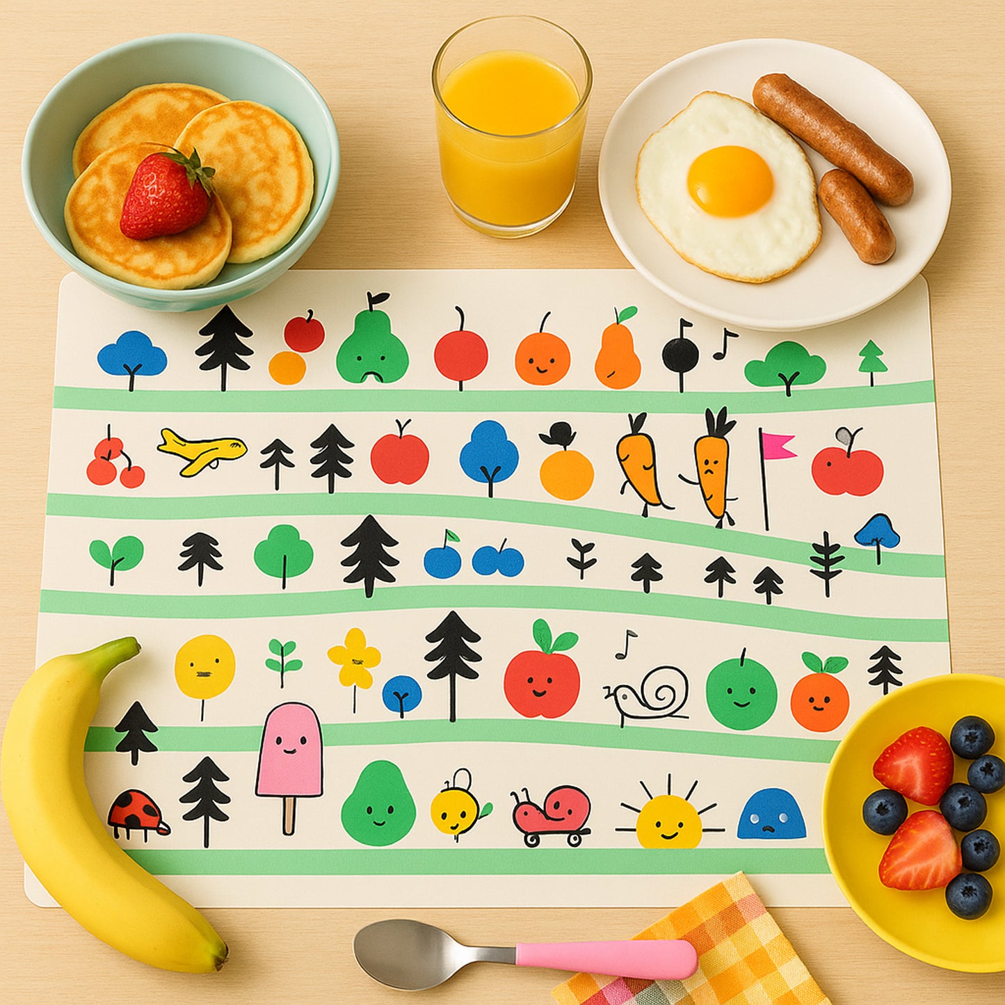 Colorful Cartoon Printed Dining Table Placemats For Kids (4 Pc  40x30 Cm)