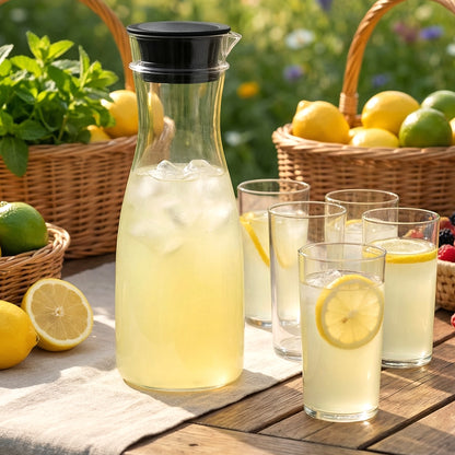 Prexo Plastic Water Jug And Drinking Glass Set (1 Jug 1000ml 6 Glasses 300ml)