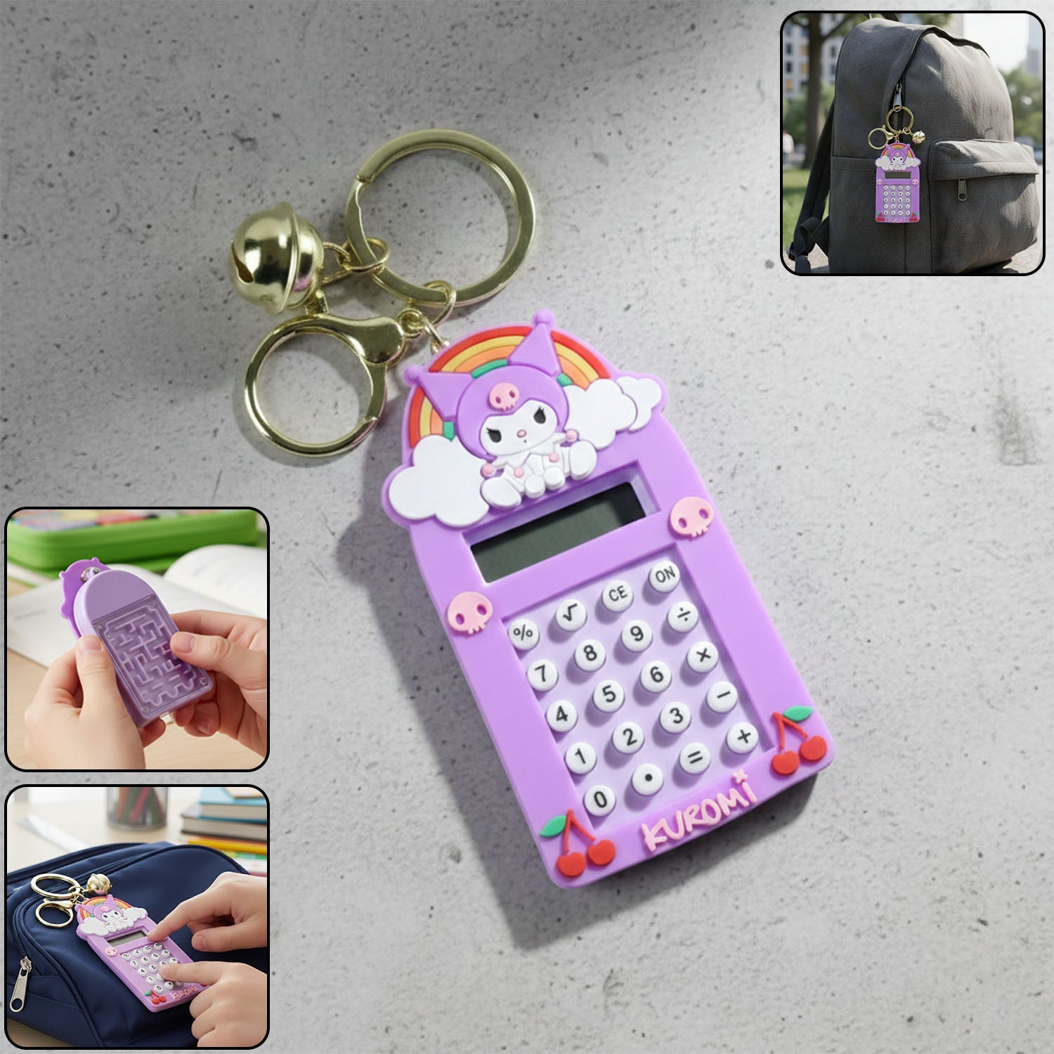 Cute Cartoon Kuromi Calculator Keychain With Mini Digital Display (1 Pc)