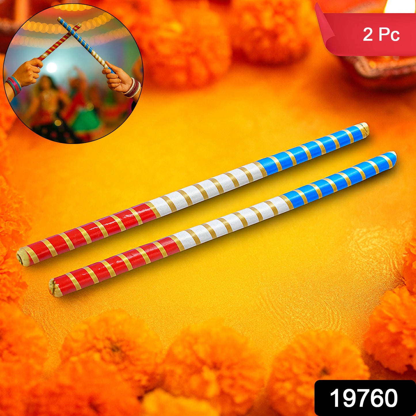 Traditional Decorative Dandiya Sticks Pair For Navratri Garba (2 Pc)