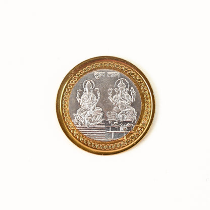 Premium Gold  Silver Dual-tone Religious Coin With Lakshmi Ganesh Design