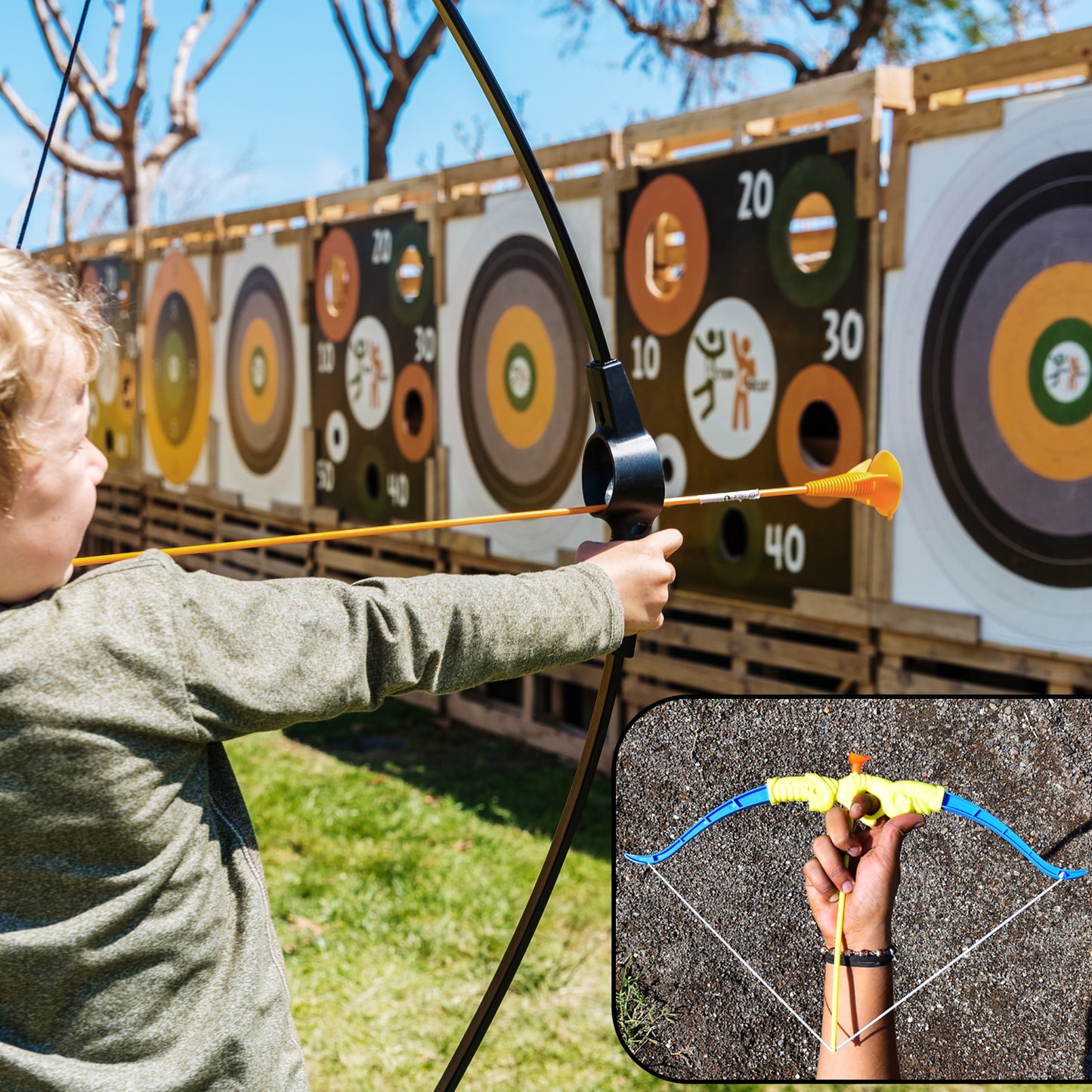 4438 Plastic Archery Bow And Arrow Toy Set With Single Knife And 3pc Arrow And Target Board