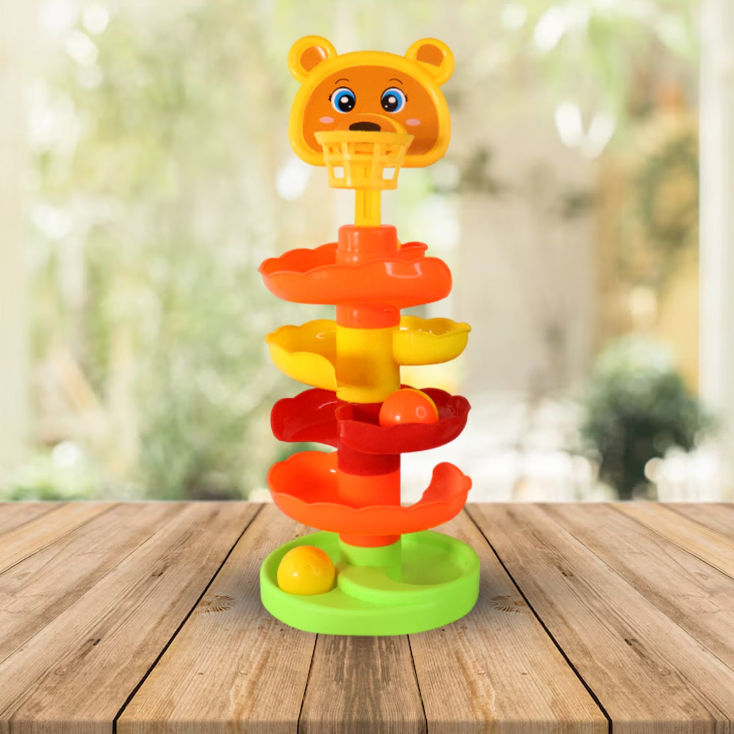 Colorful Bear Face Rolling Ball Drop Tower Toy Set