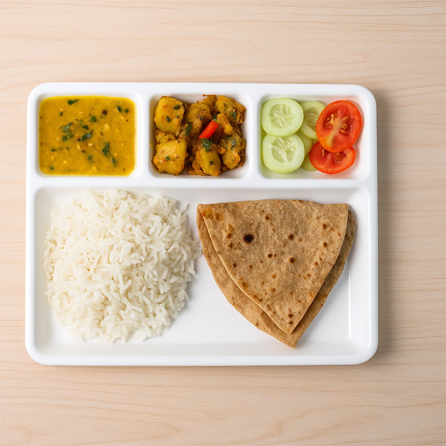 Plastic 4-compartment Rectangular Meal Serving Tray  Plate (1 Pc  White)