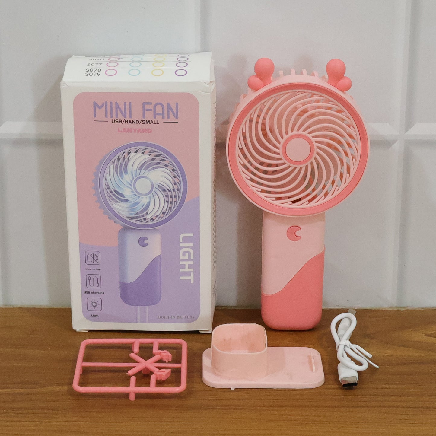 Portable Usb Rechargeable Mini Fan With Led Light (1 Set)