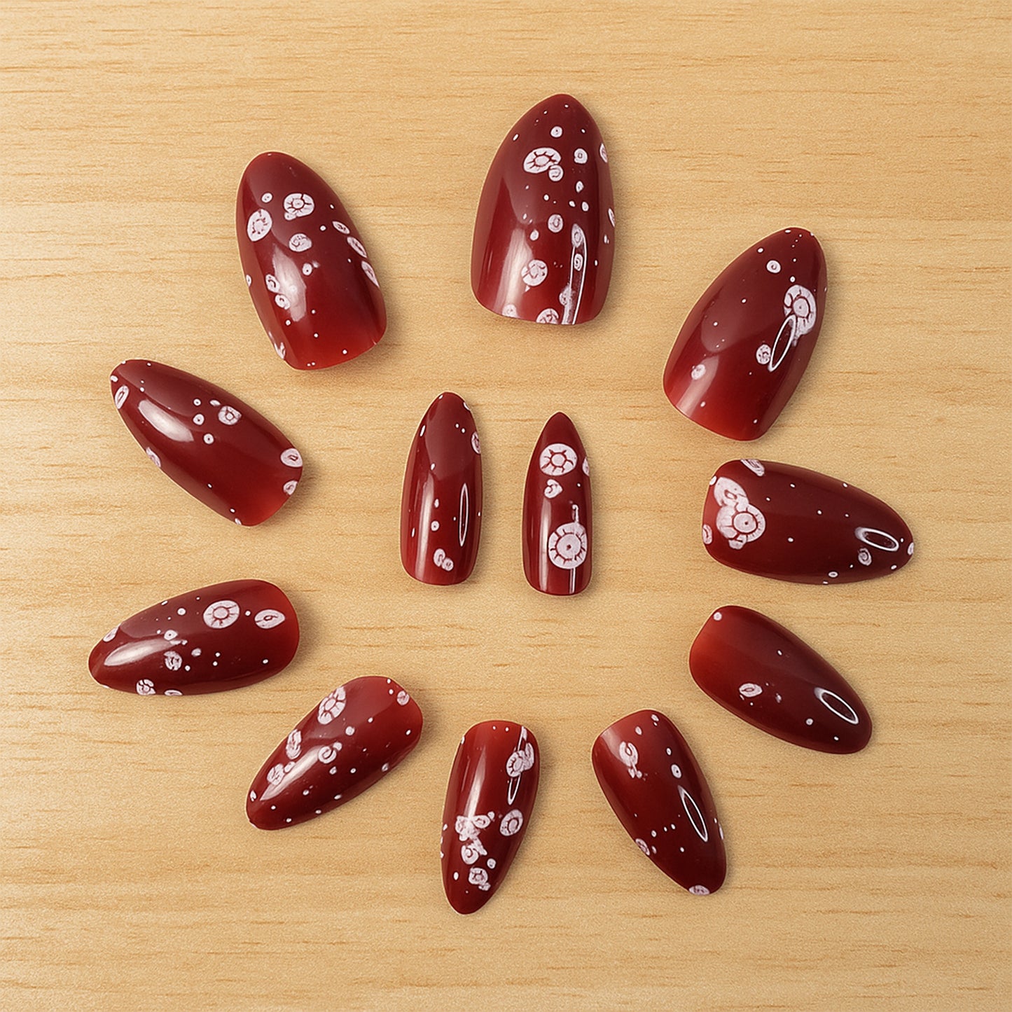 Premium Burgundy Artificial Nai - (Mix Design  1 Set)