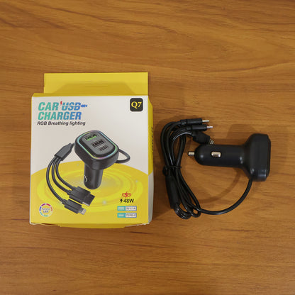 Rgb Breathing Light Multi Port Car Usb Charger (1 Set 62 Cm)