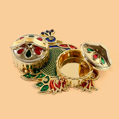 Peacock Design Metal Kumkum  Rolichawal Box - (1 Pc)
