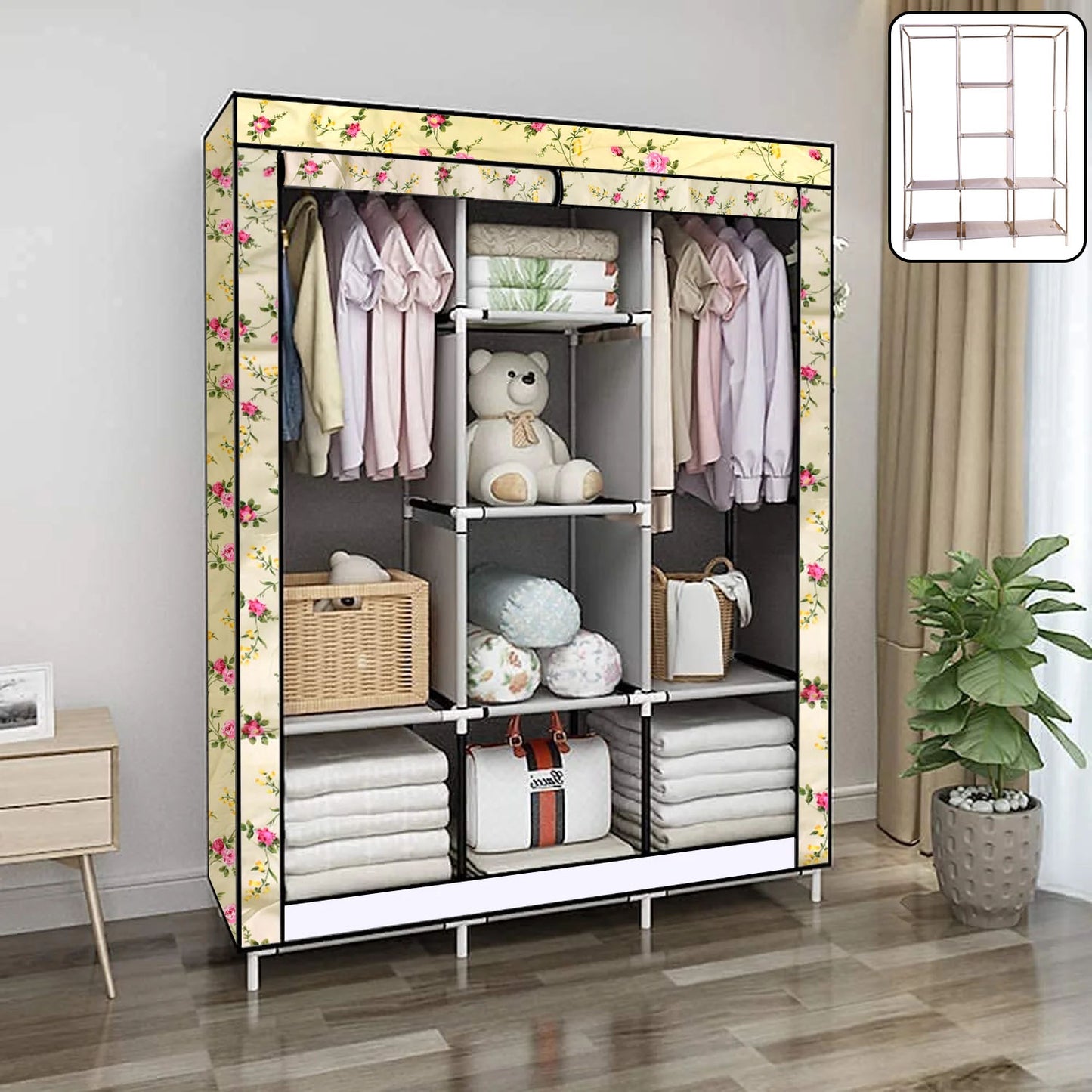 8 Compartment Portable Fabric Wardrobe Closet Collapsible Wardrobe Racks