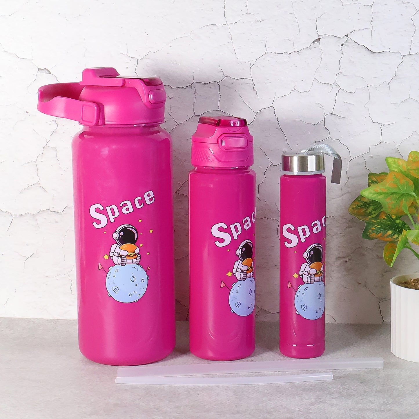 Space Theme Printed Water Bottles  2000ml 900ml  300ml Approx- (Set)