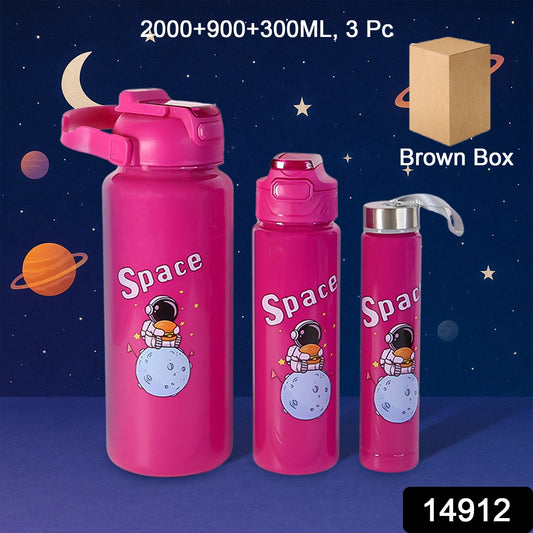 Space Theme Printed Water Bottles  2000ml 900ml  300ml Approx- (Set)