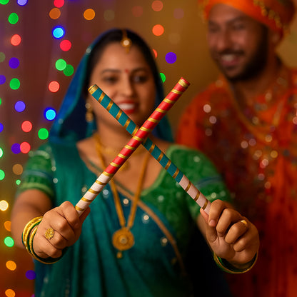 Traditional Decorative Dandiya Sticks Pair For Navratri Garba (2 Pc)