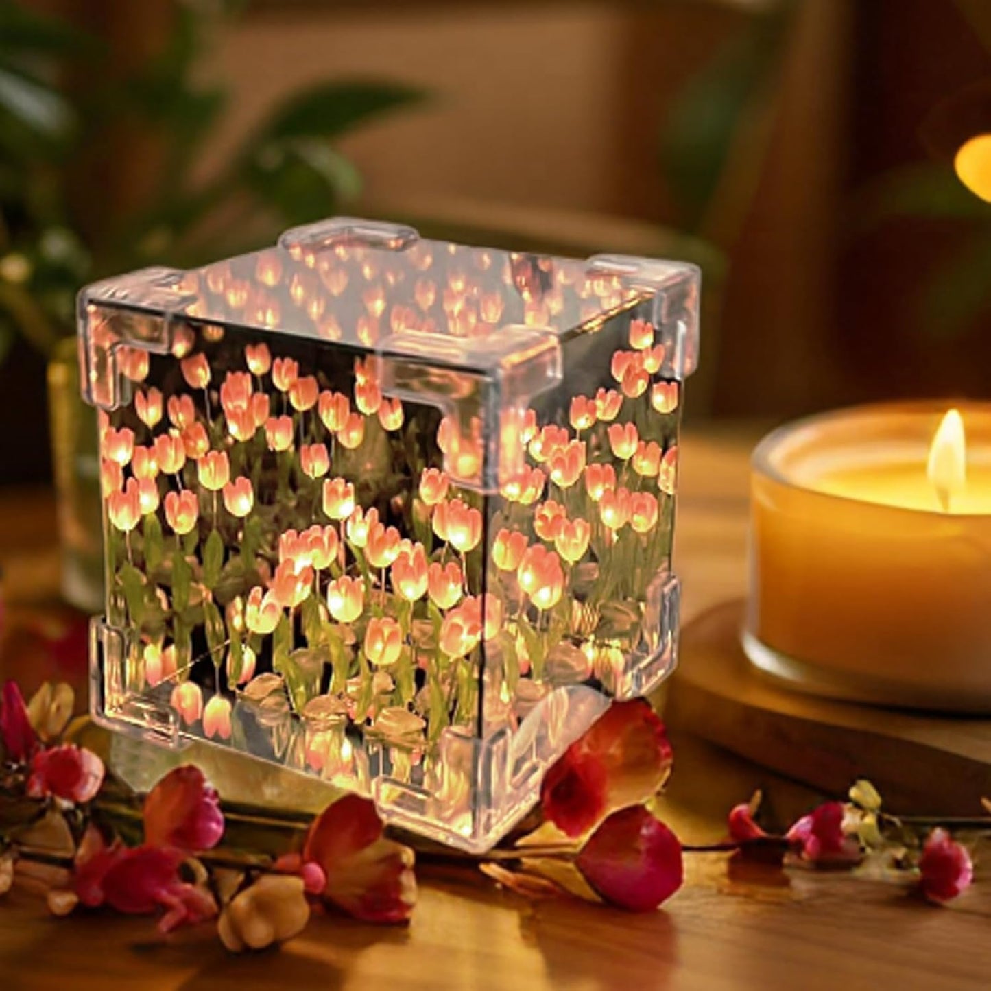 Decorative Tulip Flower Led Cube Night Lamp Set (1 Set  Mix Color)