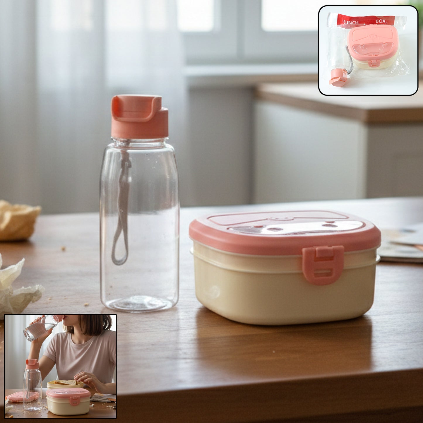 Plastic Lunch Box With Water Bottle Combo Set (1 Set)