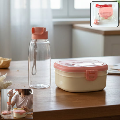Plastic Lunch Box With Water Bottle Combo Set (1 Set)