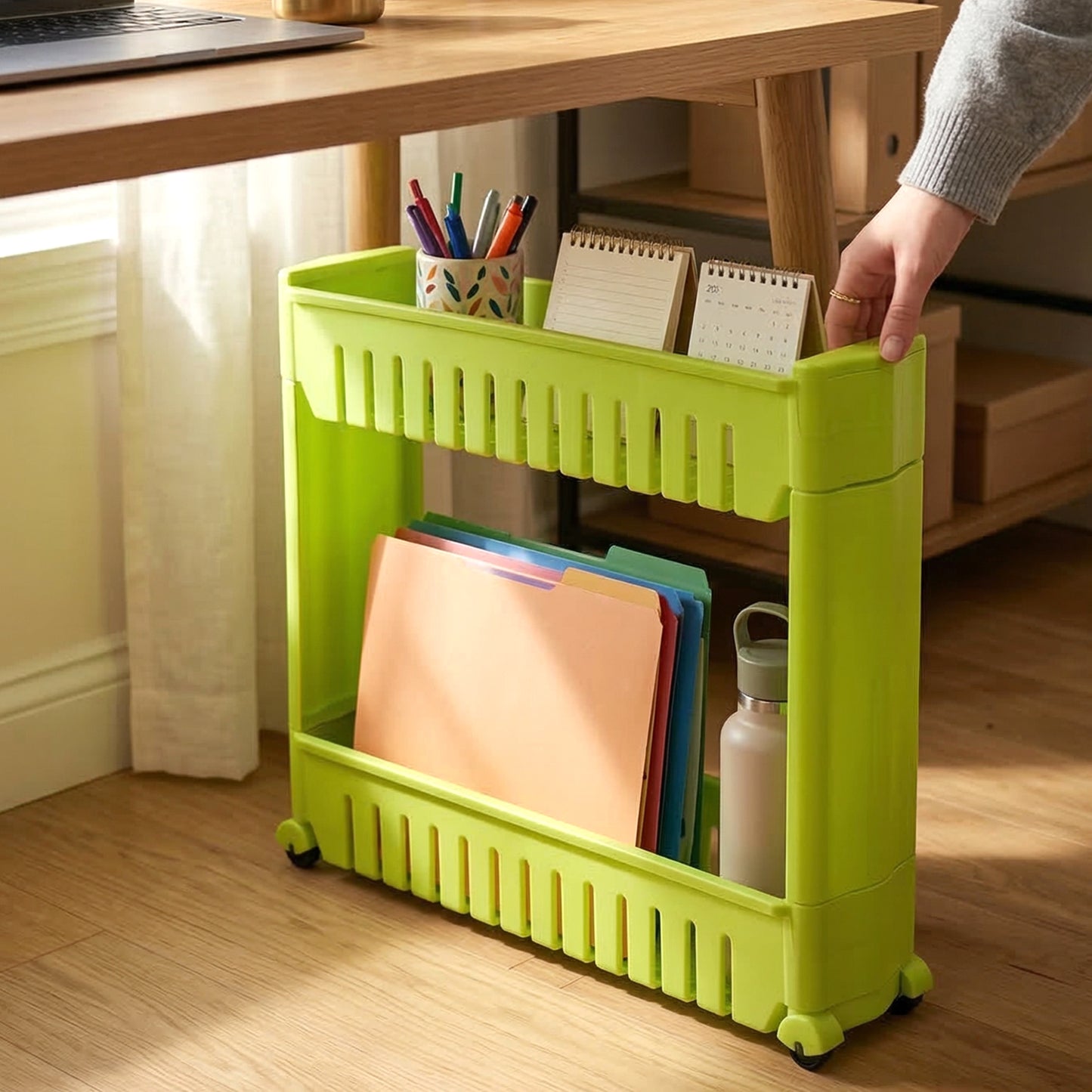 Prexo Plastic 2 Layer Slim Storage Rack With Wheels