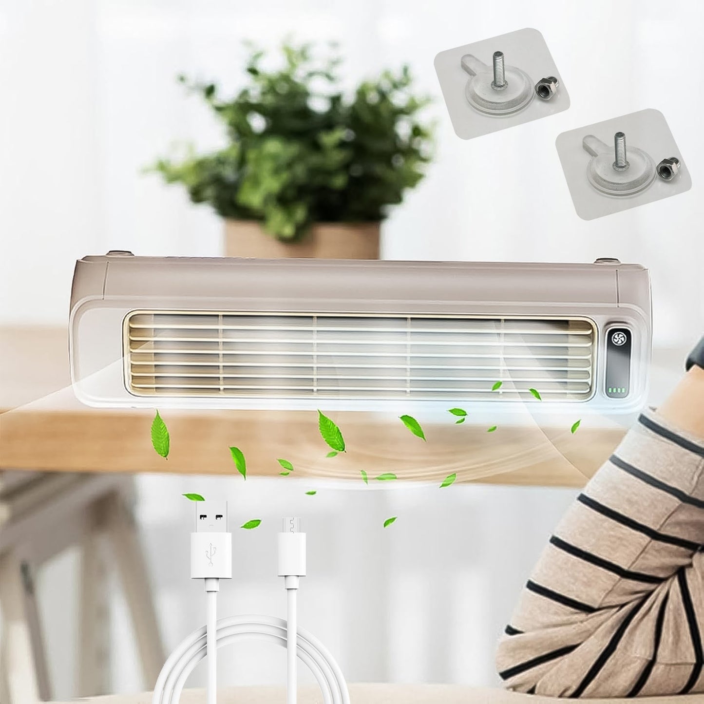 Portable Air Conditioning Cooling Fan (1 Pc With 2 Pc Adhesive Hook)