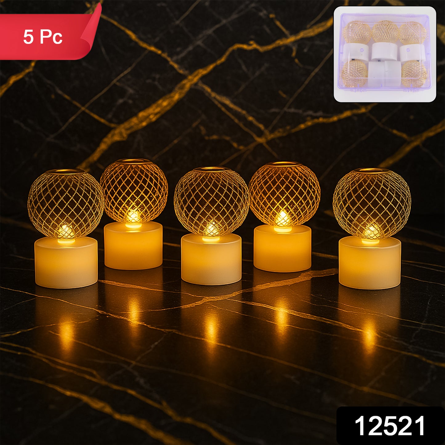 Led Ball Shaped Decorative Light With Mesh Cover (5 Pc  Set)