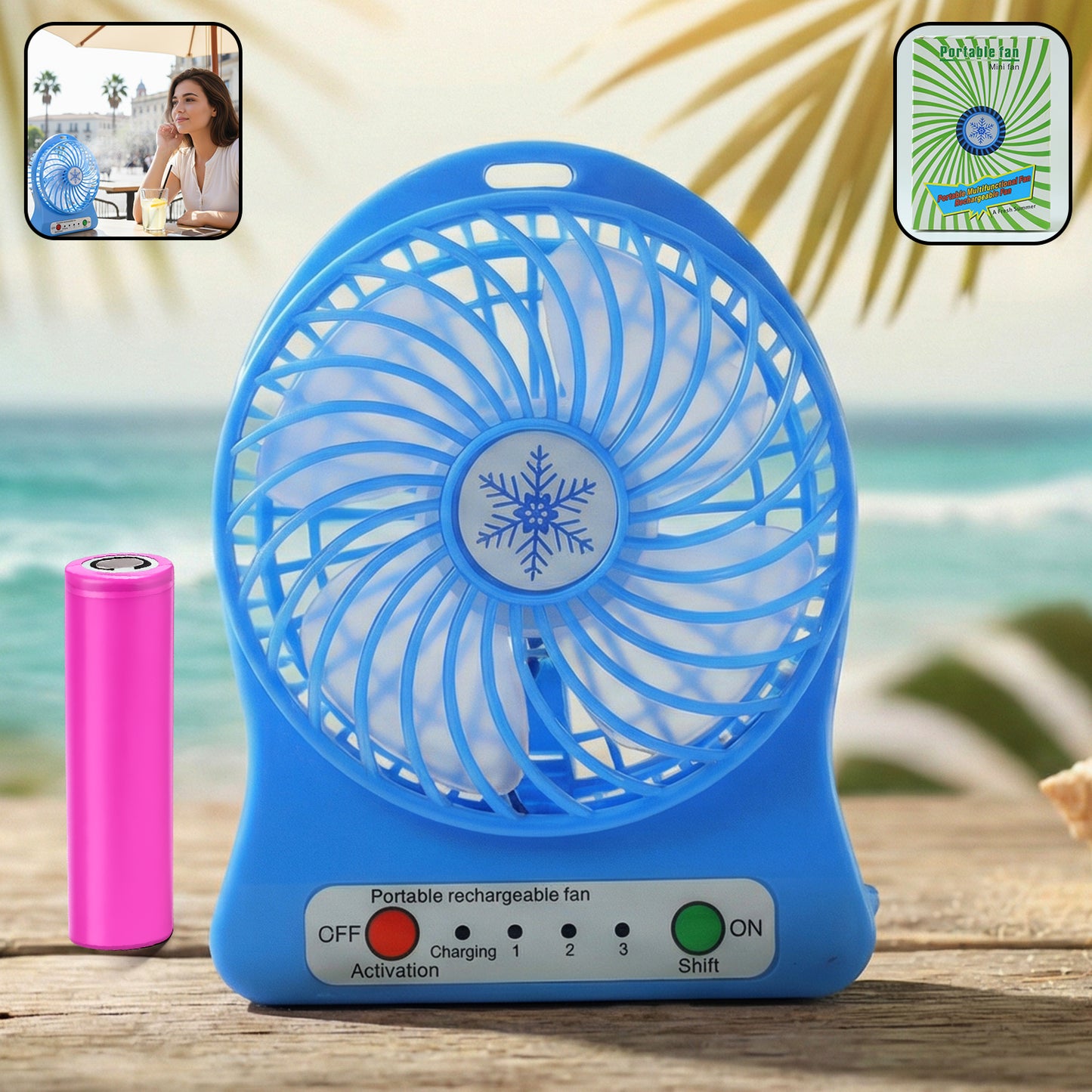 Portable Rechargeable Mini Table Fan With Led Light And Battery (1 Pc)