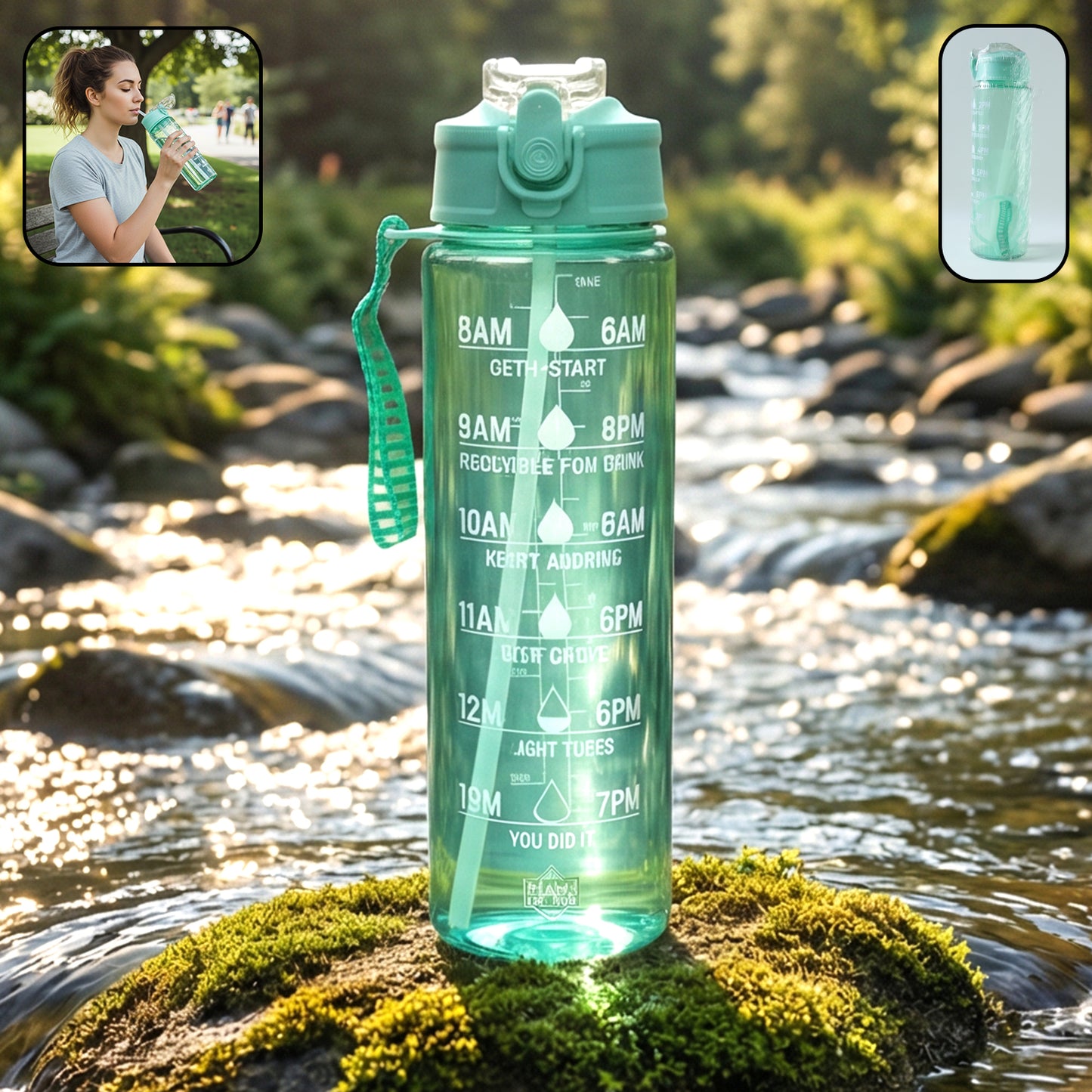 Motivational Water Bottle With Time Marker And Flip Top Lid (1000 Ml)