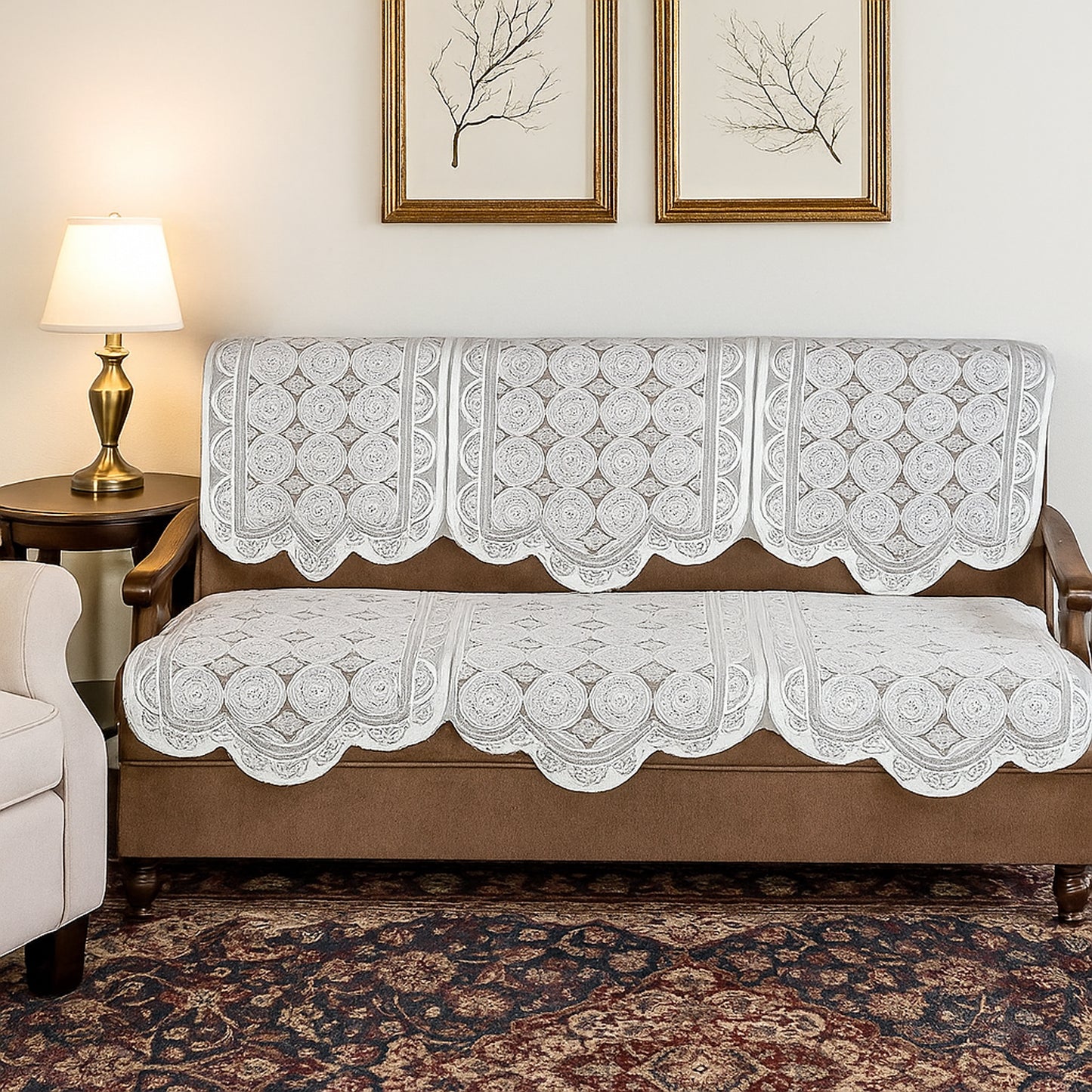 Lace-design Sofa Protector Runner - (1 Pc  132x28 Inch)